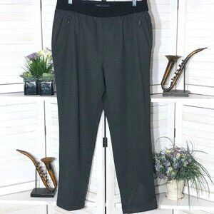 ZARA cuffed hem relaxed career pants elastic waist tapered legs Sz XL gray black